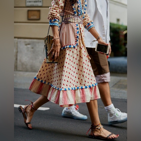 Dodo Bar Or Padma Polka Dot Stripe Dress Front Tie Size M New - Picture 14 of 16